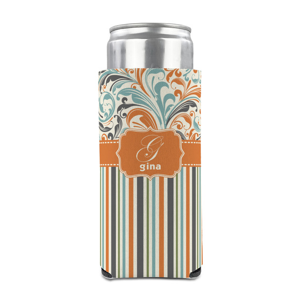 Orange Blue Swirls & Stripes 12oz Tall Can Sleeve - FRONT (on can)