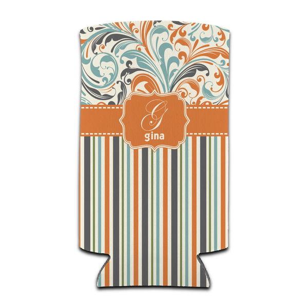 Custom Orange Blue Swirls & Stripes Can Cooler (tall 12 oz) (Personalized)
