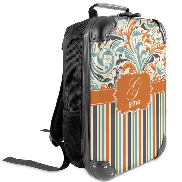 Custom Orange Blue Swirls & Stripes Kids Hard Shell Backpack (Personalized)