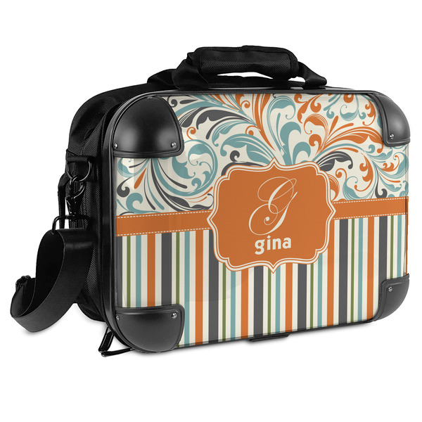 Custom Orange Blue Swirls & Stripes Hard Shell Briefcase (Personalized)
