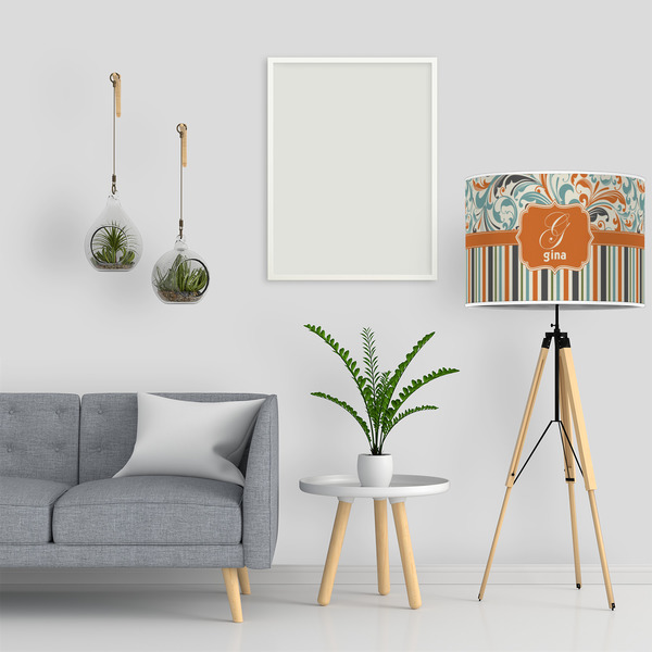 Orange Blue Swirls & Stripes 16" Drum Lampshade - LIFESTYLE