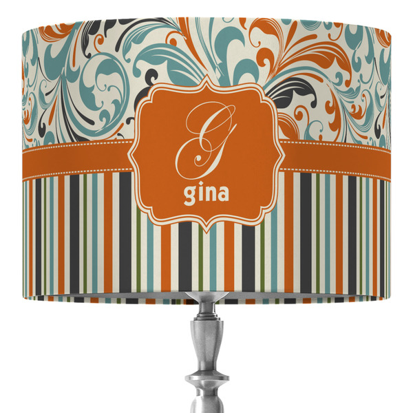 Custom Orange Blue Swirls & Stripes 16" Drum Lamp Shade - Fabric (Personalized)
