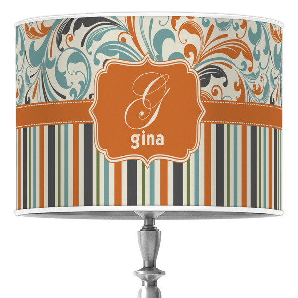 Custom Orange Blue Swirls & Stripes Drum Lamp Shade (Personalized)