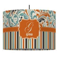 Orange Blue Swirls & Stripes 16" Drum Pendant Lamp - Fabric (Personalized)