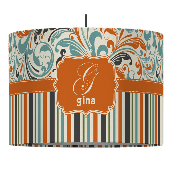 Custom Orange Blue Swirls & Stripes Drum Pendant Lamp (Personalized)