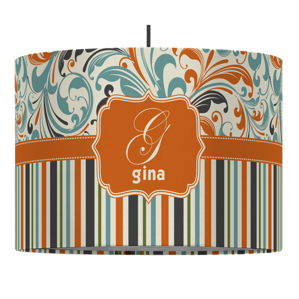 Custom Orange Blue Swirls & Stripes 16" Drum Pendant Lamp - Fabric (Personalized)