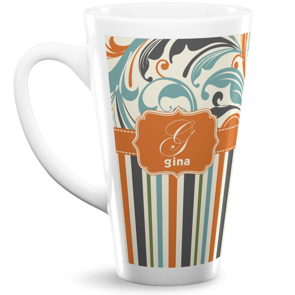 Custom Orange Blue Swirls & Stripes Latte Mug (Personalized)