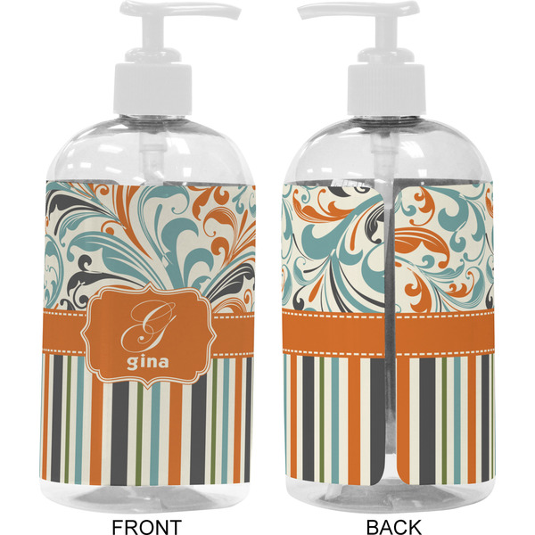 Orange Blue Swirls & Stripes 16 oz Plastic Liquid Dispenser- Approval- White
