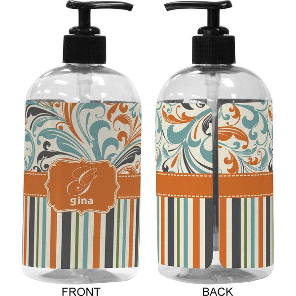 Orange Blue Swirls & Stripes 16 oz Plastic Liquid Dispenser (Approval)