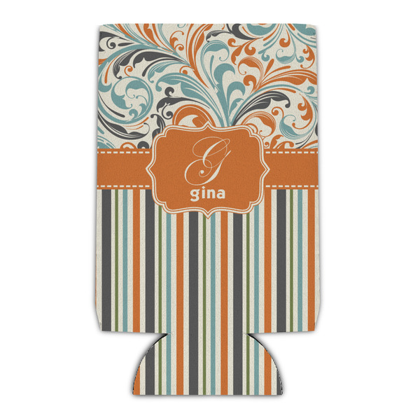 Custom Orange Blue Swirls & Stripes Can Cooler (Personalized)