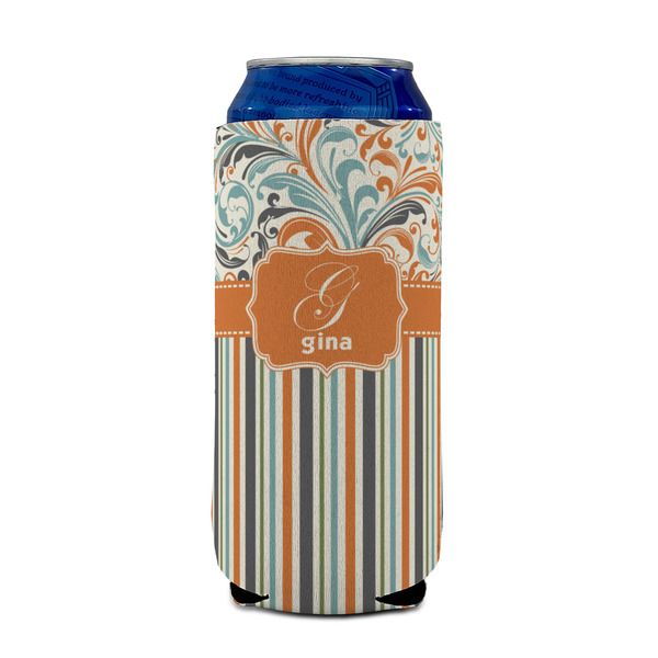 Orange Blue Swirls & Stripes 16oz Can Sleeve - FRONT (on can)