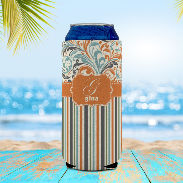 Orange Blue Swirls & Stripes 16oz Can Sleeve - LIFESTYLE