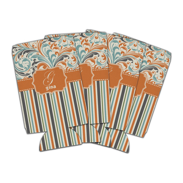 Custom Orange Blue Swirls & Stripes Can Cooler (16 oz) - Set of 4 (Personalized)