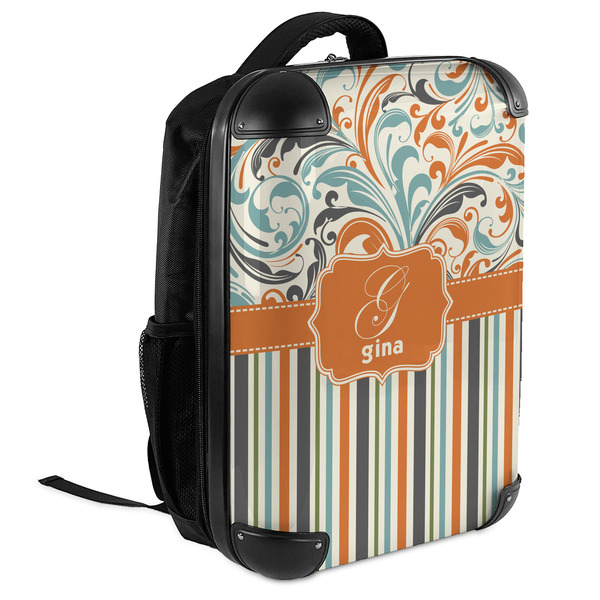 Orange Blue Swirls & Stripes 18" Hard Shell Backpacks - ANGLED VIEW