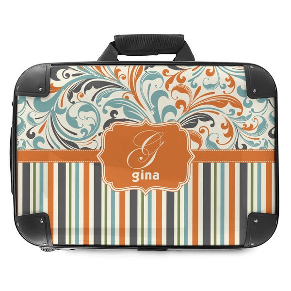 Custom Orange Blue Swirls & Stripes Hard Shell Briefcase - 18" (Personalized)