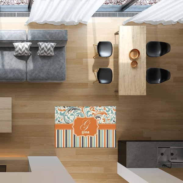 Orange Blue Swirls & Stripes 2'x3' Indoor Area Rugs - IN CONTEXT