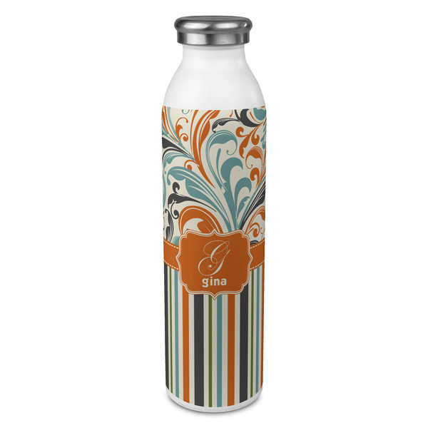 Custom Orange Blue Swirls & Stripes 20oz Stainless Steel Water Bottle - Full Print (Personalized)