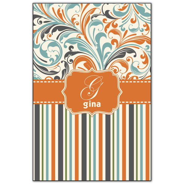 Custom Orange Blue Swirls & Stripes Wood Print - 20x30 (Personalized)