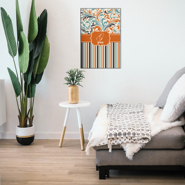 Orange Blue Swirls & Stripes 20x30 Wood Print - In Context
