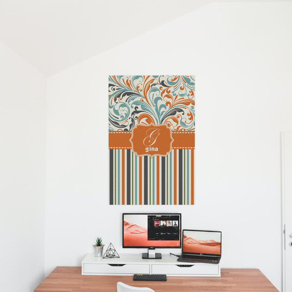 Orange Blue Swirls & Stripes 24x36 - Matte Poster - On the Wall