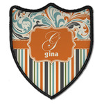 Orange Blue Swirls & Stripes Iron On Shield Patch B w/ Name and Initial