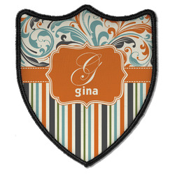 Orange Blue Swirls & Stripes Iron On Shield Patch B w/ Name and Initial
