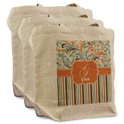 Orange Blue Swirls & Stripes Reusable Cotton Grocery Bags - Set of 3 (Personalized)