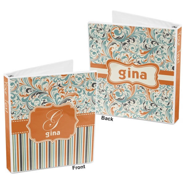 Orange Blue Swirls & Stripes 3-Ring Binder Front and Back