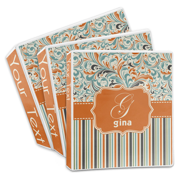 Custom Orange Blue Swirls & Stripes 3-Ring Binder (Personalized)