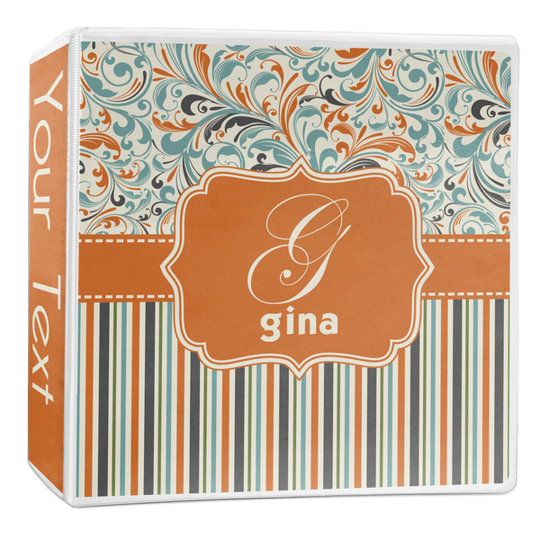 Custom Orange Blue Swirls & Stripes 3-Ring Binder - 2 inch (Personalized)