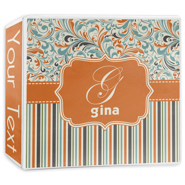 Custom Orange Blue Swirls & Stripes 3-Ring Binder - 3 inch (Personalized)