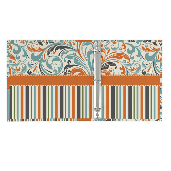 Orange Blue Swirls & Stripes 3 Ring Binders - Full Wrap - 1" - OPEN INSIDE