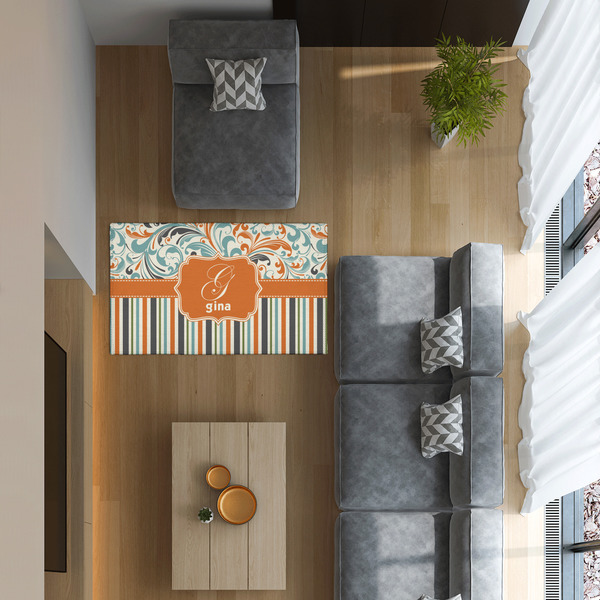 Orange Blue Swirls & Stripes 3'x5' Indoor Area Rugs - IN CONTEXT