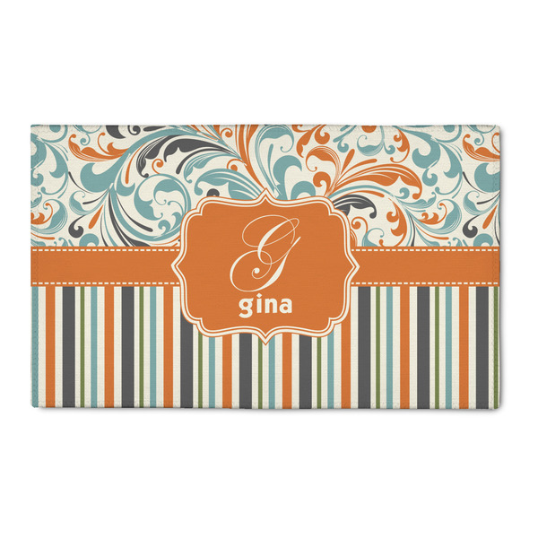 Custom Orange Blue Swirls & Stripes 3' x 5' Patio Rug (Personalized)