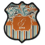 Orange Blue Swirls & Stripes Iron On Shield Patch C w/ Name and Initial