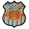 Orange Blue Swirls & Stripes Iron On Shield Patch C w/ Name and Initial