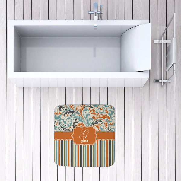 Orange Blue Swirls & Stripes 48x48 Foam Memory Mat - LIFESTYLE