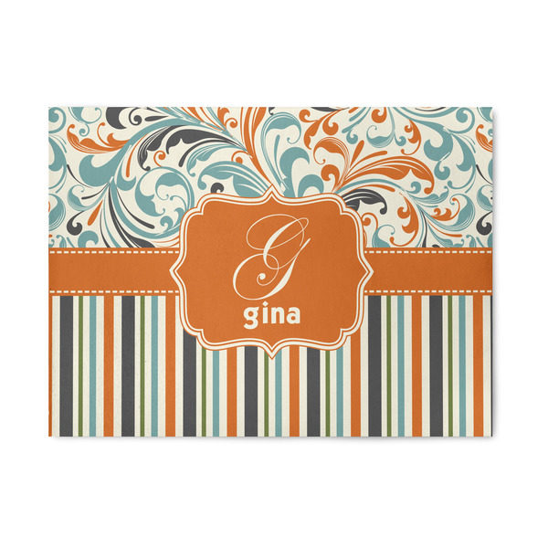 Custom Orange Blue Swirls & Stripes Area Rug (Personalized)