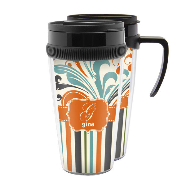 Custom Orange Blue Swirls & Stripes Acrylic Travel Mug (Personalized)