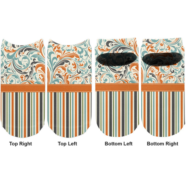 Orange Blue Swirls & Stripes Adult Ankle Socks - Double Pair - Front and Back - Apvl