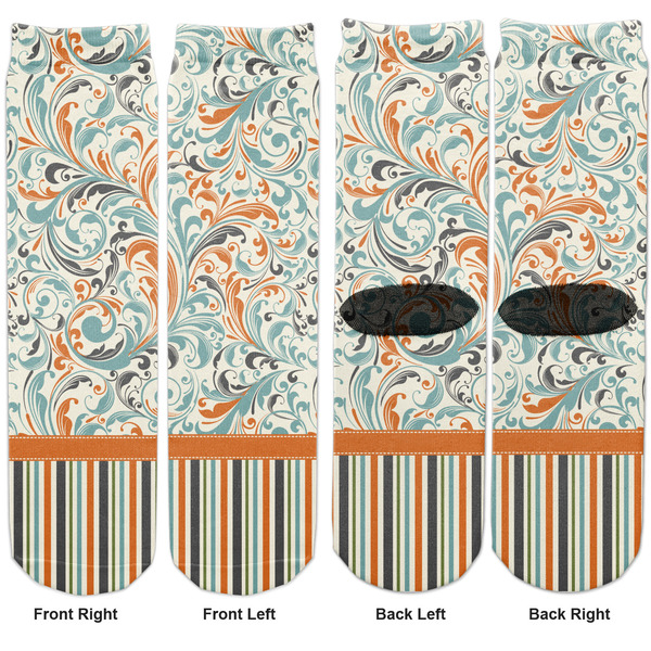Orange Blue Swirls & Stripes Adult Crew Socks - Double Pair - Front and Back - Apvl