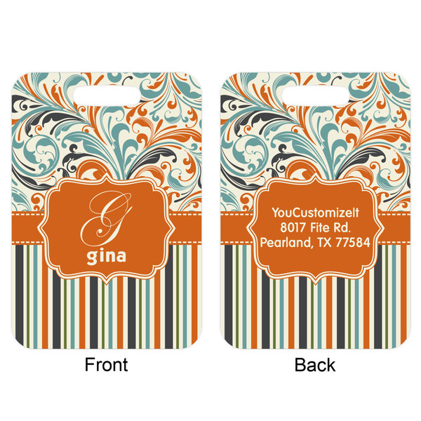 Orange Blue Swirls & Stripes Aluminum Luggage Tag (Front + Back)
