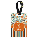Orange Blue Swirls & Stripes Metal Luggage Tag w/ Name and Initial