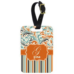 Orange Blue Swirls & Stripes Metal Luggage Tag w/ Name and Initial