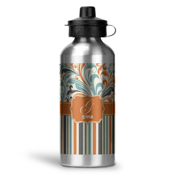 Custom Orange Blue Swirls & Stripes Water Bottle - Aluminum - 20 oz (Personalized)