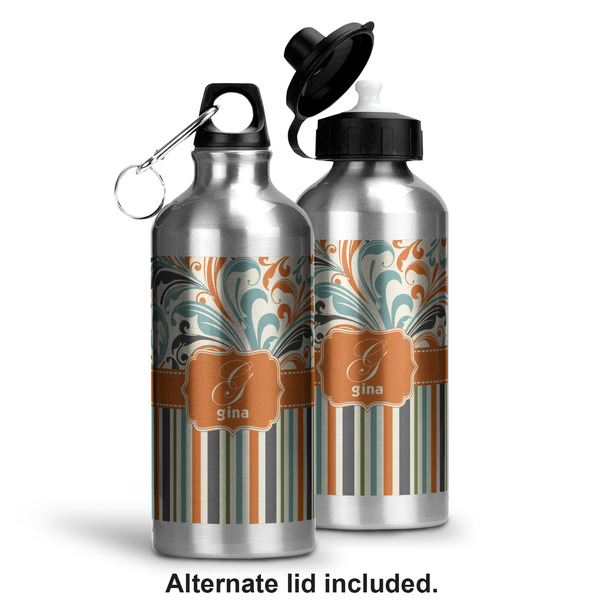 Orange Blue Swirls & Stripes Aluminum Water Bottle - Alternate lid options