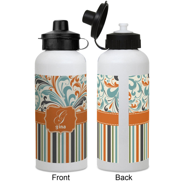 Orange Blue Swirls & Stripes Aluminum Water Bottle - White APPROVAL