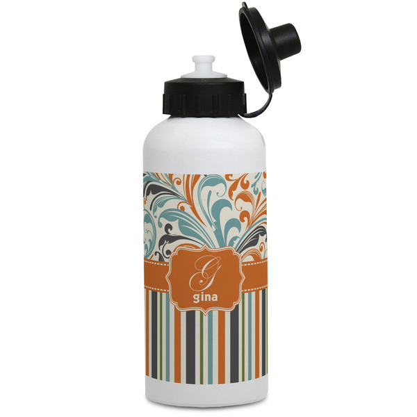 Custom Orange Blue Swirls & Stripes Water Bottles - Aluminum - 20 oz - White (Personalized)