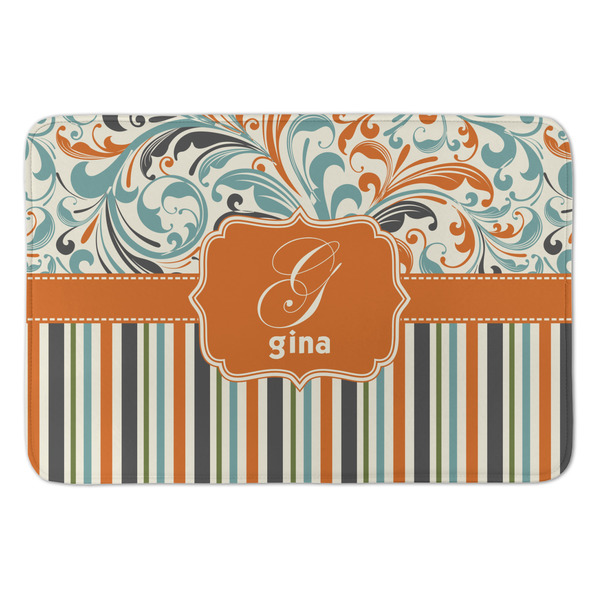 Custom Orange Blue Swirls & Stripes Anti-Fatigue Kitchen Mat (Personalized)
