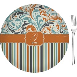 Orange Blue Swirls & Stripes 8" Glass Appetizer / Dessert Plates - Single or Set (Personalized)